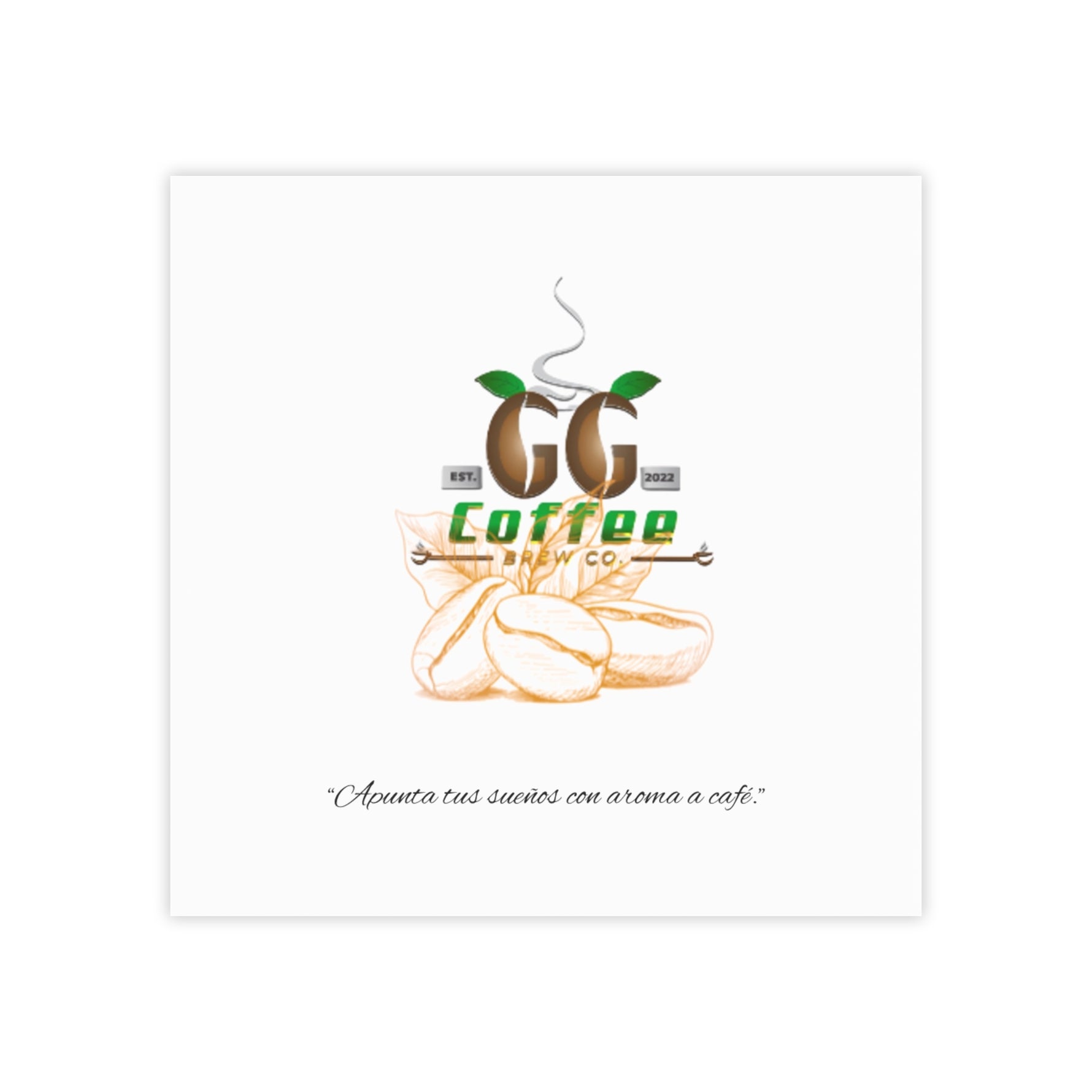 Coffee Brew Co logo featuring coffee beans and a motivational quote about dreams.