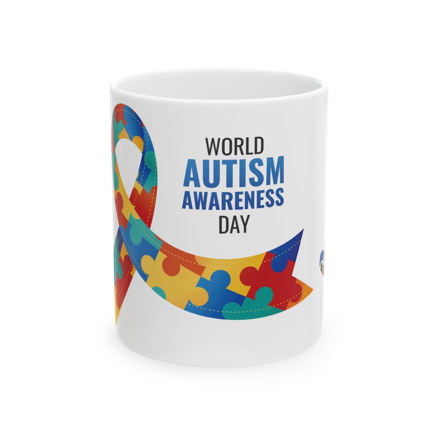 Autism Awareness Mug, Support Autism, World Autism Day Gift, Colorful Puzzle Ribbon, Coffee Cup for Advocates