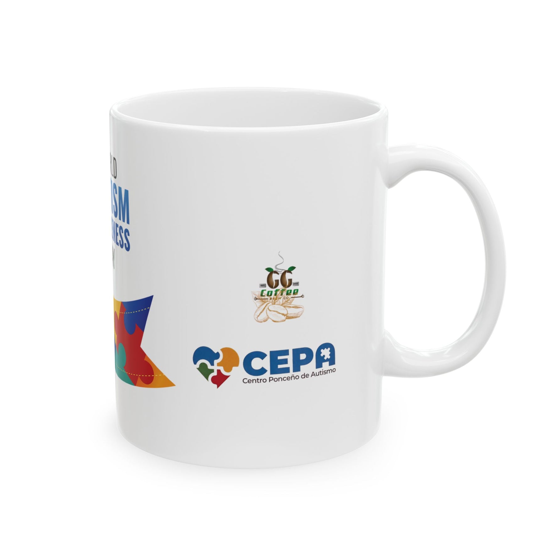 Autism Awareness Mug with puzzle heart design celebrating neurodiversity and inclusion.