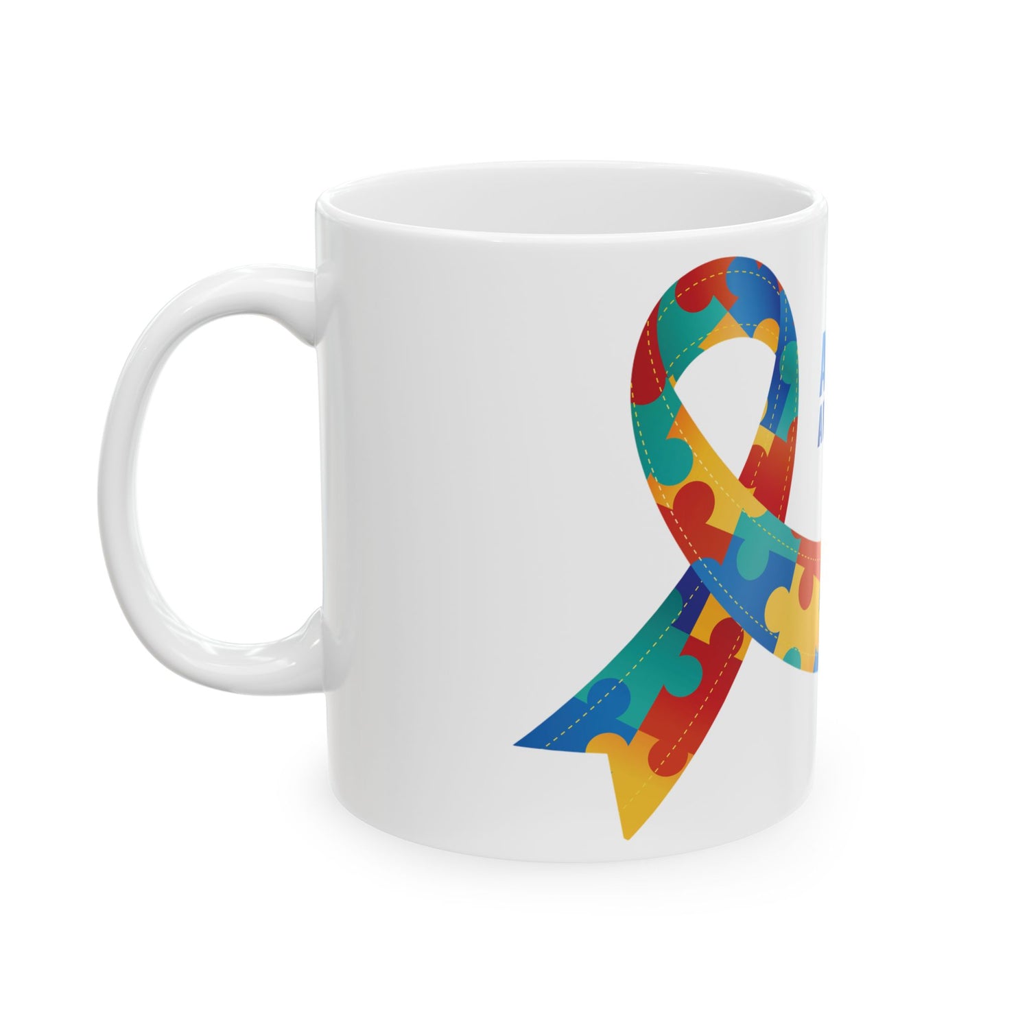 Autism Awareness Mug, Support Autism, World Autism Day Gift, Colorful Puzzle Ribbon, Coffee Cup for Advocates