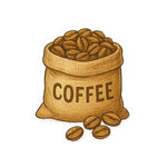 Illustration of a burlap sack filled with coffee beans, labeled 'COFFEE', perfect for coffee lovers.