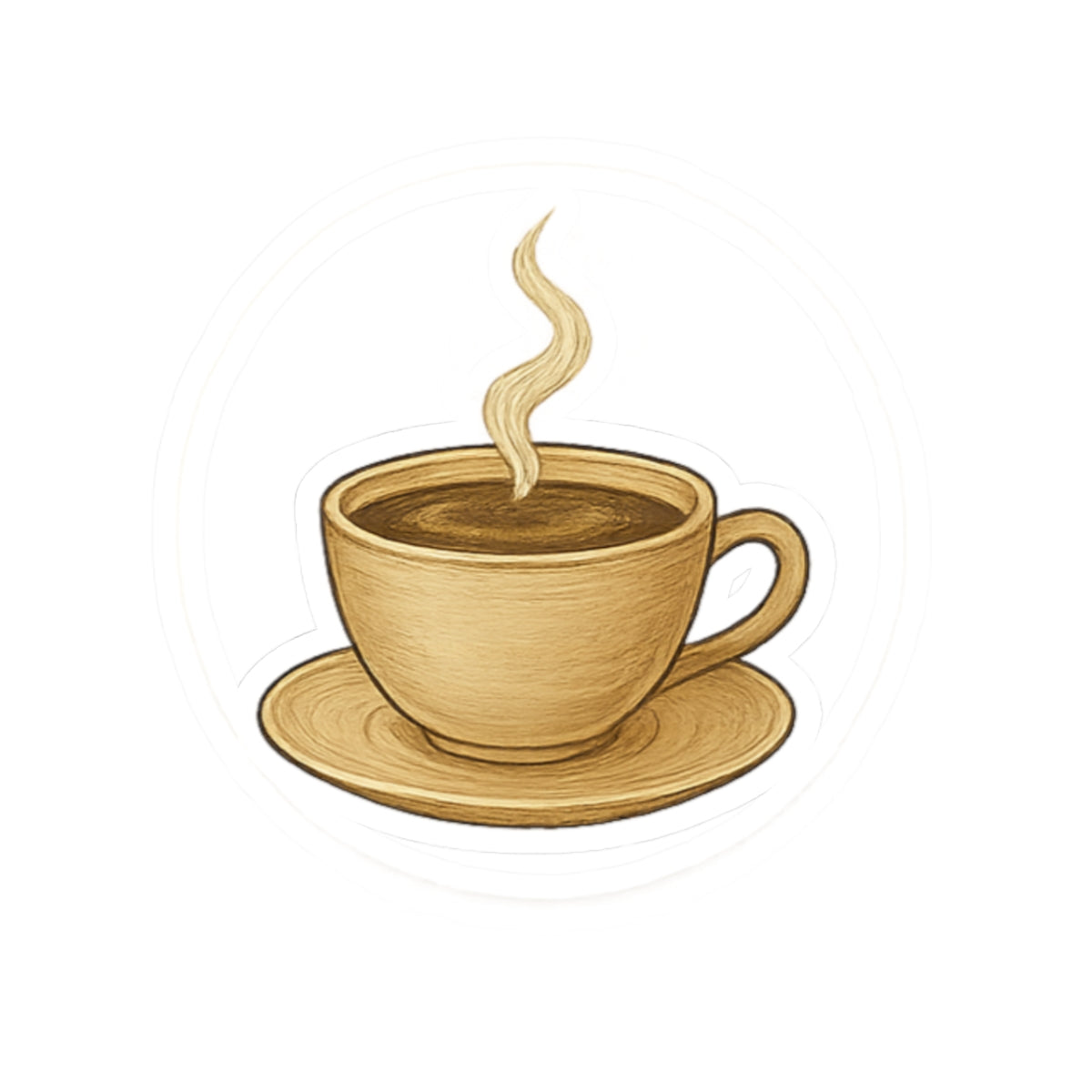 Cozy coffee cup with steam and saucer, perfect for boho vinyl sticker design for coffee lovers.